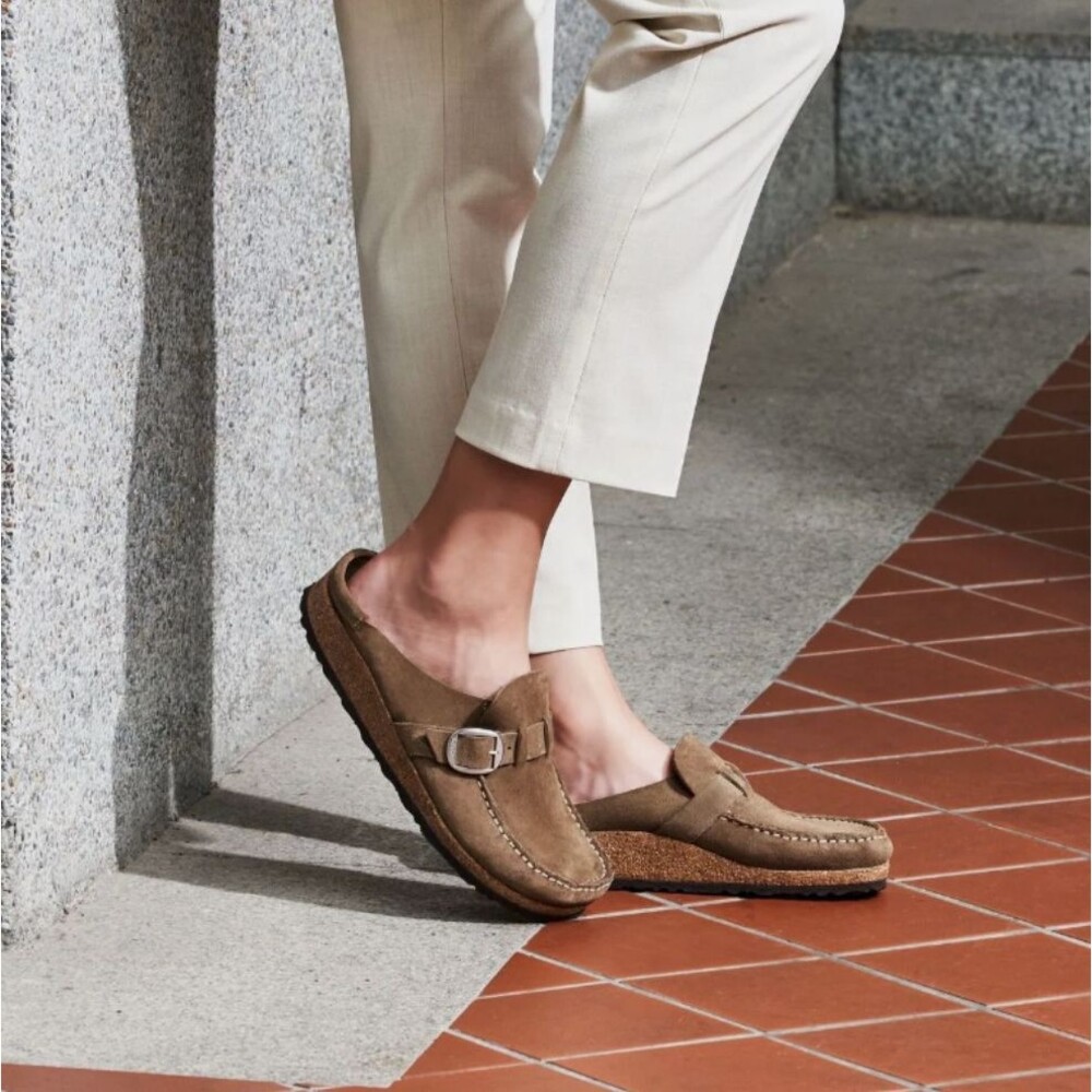 Birkenstock Buckley Suede Clogs EU 38 Womens 7-7.5 Grey Taupe Mules